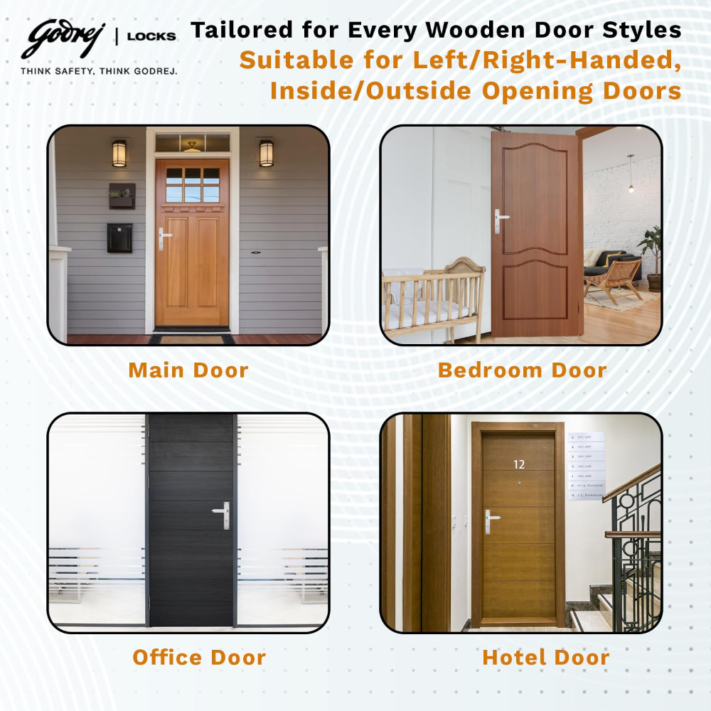 Godrej Mortise Lock|Handle Lock Set for Main & Internal Door of Home & Offices|NEH 21|Satin Steel Finish|8 inch Lockbody|60 mm Cylinder Key from Outside knob from Inside with 3 Keys|5 Years Warranty